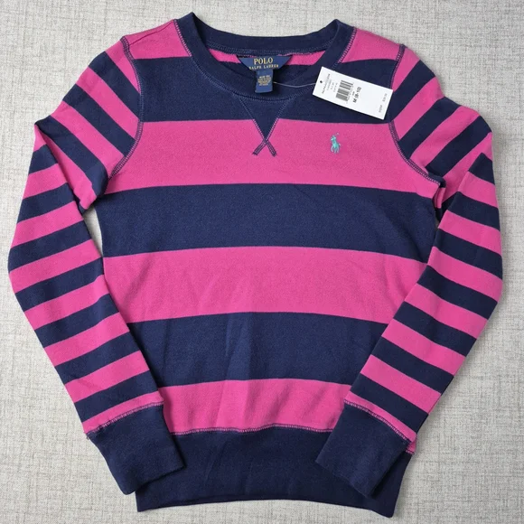 NWT Polo Ralph Lauren Striped Sweatshirt | Pink & Navy | Medium (8-10) - Picture 6 of 9